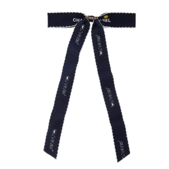 Chanel Bow Brooch Pin Dark Navy - Picture 1 of 5